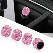 4pcs Diamond Studded Tire Valve Caps Universal Bling Car/Auto Wheel Tire Valve Stem Covers - Pink - View 13
