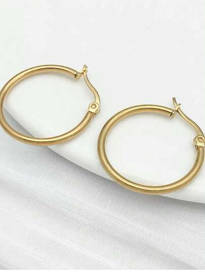 1 par de pendientes de aro grandes exagerados de acero inoxidable, estilo europeo y americano, material de acero de titanio, hipoalergénico y resistente a la decoloración, joyas de color plateado y dorado para mujeres