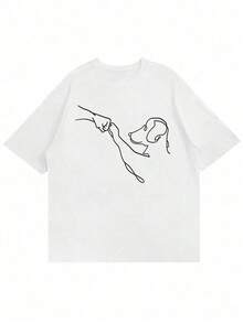 Camiseta de manga corta con estampado de perro de moda para hombre - Blanco - Ver 3