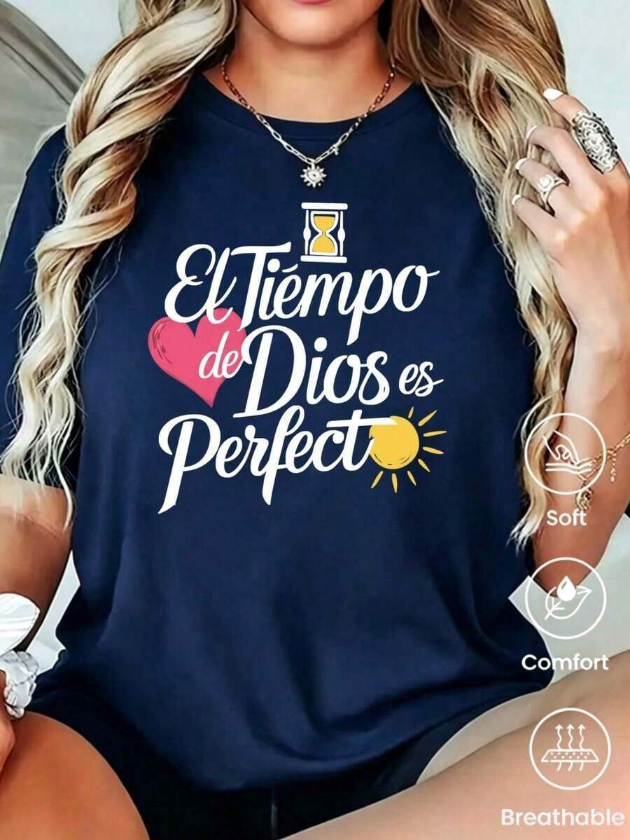 Envío gratis, entrega local enéxico, entrega en 4 días. Camiseta de manga corta a para primavera y verano 2026, hecha enéxico, 180 gramos.Estampado de dibujos animados, modelo de pareja, apta para uso interior o exterior.Cuello redondo, unisex, para oficina y ocio.Paquete de una pieza. - Azul oscuro - Ver 1