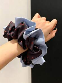1PC Contrasting Fabric With Polka Dots, Large Intestine Loop, High-End Temperament, Women's Tied High Ponytail Hair Rope, Bun Hair Loop, Headband - Multicolor - View 10