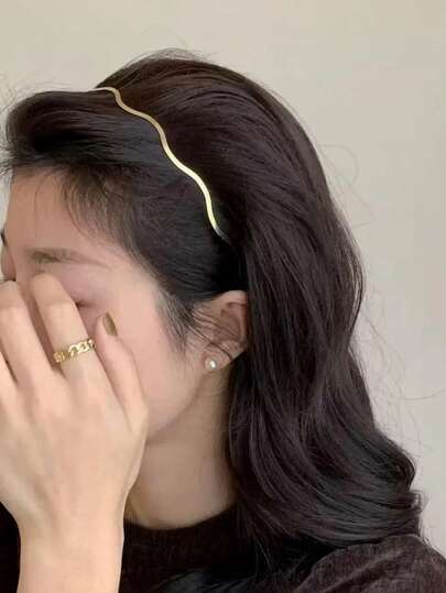 2pcs Fashionable Women Gold Metal Wavy Headbands, Geometric Thin Headbands Suitable For Daily, Party, Elegant Occasions