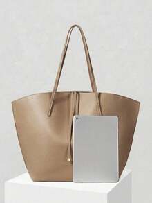 PREMIUM PU LEATHER OVERSIZED TOTE BAG - Xám - Xem 6