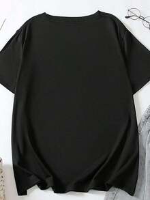Unity Camiseta de cuello redondo con estampado de calavera de Halloween, top casual de manga corta para primavera y verano - Negro 2 - Ver 2