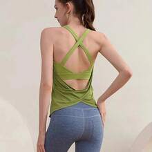 Chaleco trasero de Yoga para mujer, Sujetador deportivo a prueba de golpes para correr, camiseta transpirable de secado rápido para Fitness con cojín en el pecho para verano - Verde Oliva - Ver 3