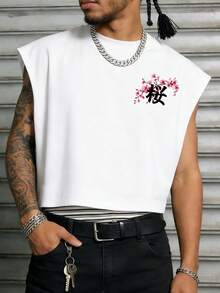 Áo tank top không tay dáng rộng tối giản phong cách Sakura Samurai, in hình kiếm Samurai kiểu Mỹ cổ điển Nhật Bản - Màu trắng, cổ tròn. - trắng - Xem 2
