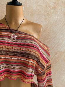 Casual 2-Piece Set Consisting Of A Cropped Top With An Irregular Neckline And Lettuce Hem, And Shorts, In A Solid Color, For Vacation, Spring/Summer - Multicolor 10 - View 6