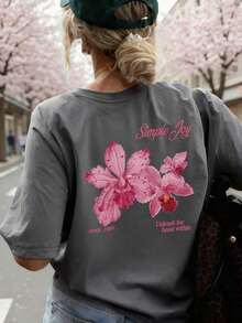 Camiseta de mujer de cuello redondo con estampado de letras y flores de colores, versátil y de moda, camiseta de mujer con estampado de vacaciones, casual blanca de verano playeras de mujer algodon - Estilo VI - Ver 6