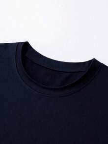 GRDR 1 Peça Camiseta Masculina de Gola Redonda Casual de Negócios com Contraste de Cores, Novidade de Verão - Azul Marinho - Visão 7