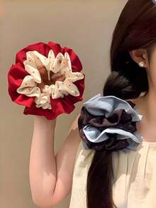 1PC Contrasting Fabric With Polka Dots, Large Intestine Loop, High-End Temperament, Women's Tied High Ponytail Hair Rope, Bun Hair Loop, Headband - Multicolor - View 4