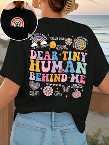 2026 New Arrivals: Women's Cotton Crew Neck T-Shirt. This Casual And Versatile Beach-Style Letter Print T-Shirt Is Perfect For Spring And Summer, Offering Comfort And Stretch. It's Versatile And Practical, Exudes A Natural And Elegant Look, And Is A Must-Have For Summer Parties. - 黑色 - 查看 1