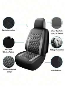 Universal Car Seat Covers, PU Leather Diamond Quilted Seat Cover Set, 2 Front/5 Seats, Non-Slip Backing, Suitable For Sedans, SUVs, Trucks, Easy Installation - A - View 3