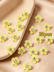 10pcs Yellow Flower Bead Hair Clips, Hair Accessories For Girls, Decorative Hair Clips For Festivals - Yellow - View 2