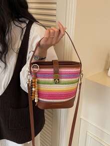 Retro Fashion Large Capacity Woven Tote Bag, Beach Vacation Straw Shoulder & Crossbody Bag - Multicolor - View 2