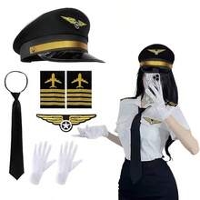 6件組女性空服員與飛行員制服配件套裝，包含飛行員帽、白色手套、肩章、領帶、圍巾，適合Cosplay、派對、音樂節等場合 - 彩色 - 查看 12