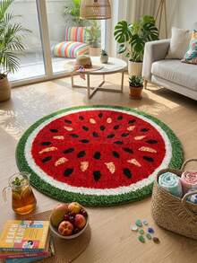 1pc Round Watermelon Fruit Pattern Doormat, Suitable For Bathroom And Living Room Decor, Fun Design, Bathroom Mat, Bathroom Rug, Doormat, Small Rug, Carpet, Mat, Home Decor, Area Rug, Outdoor Mat, Home Decor, Area Carpet, Bedroom Carpet, Washable Rug - A - View 2