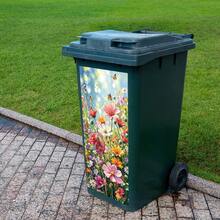 1Pc Garden Trash Can Sticker Decorative Adhesive Decal For Outdoor Waste Bin With Floral Butterfly Pattern, Aesthetic Lawn Yard Home Decoration Accessory​ - 1pc - View 2