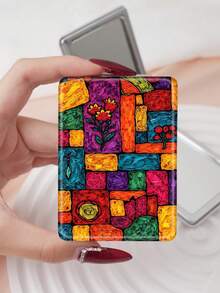1pc Y2K Graffiti Series Portable Vanity Mirror, Foldable Lightweight Ultra-Thin Convenient Hand Mirror, Durable PU Leather, Suitable For All Scenarios And People, Foldable Rectangular Small Mirror For Carrying - Multicolor - View 10