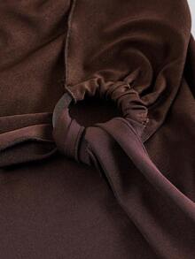 High Waist Ruffle Asymmetrical Hem Skirt Brown Midi Skirt Tie Skirt Wrap Skirt Asymmetrical Skirt Brown Tie Skirt - Blanco - Ver 7