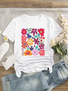 Camiseta de manga corta de cuello redondo talla grande, de moda para el verano - Blanco - Ver 4