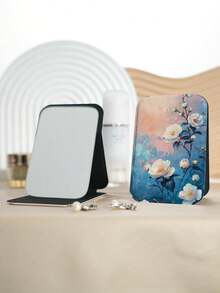 1pc Floral Countryside Oil Painting Style Compact Folding Makeup Mirror, Lightweight Durable PU Leather, Suitable For Travel, Gatherings, Work, School, All Ages - Multicolor - View 14