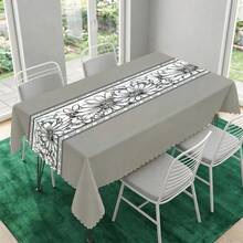 1pc Elegant Floral Print Polyester Tablecloth, Suitable For Kitchen, Dining Room, Holiday, Birthday Party, Banquet Table Decor - Multicolor - View 3