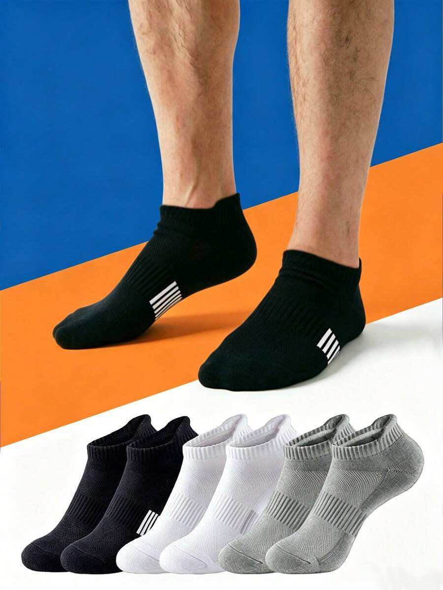 1/5/10/20 pares de calcetines deportivos para hombre, calcetines con rayas de malla acolchados y transpirables - Multicolor - Ver 1