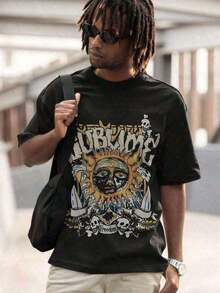Camiseta Shirt2026Retro con Estampado de Calavera y Sol, Camiseta para Hombre, Estilo SUBLIM, Tema Libre, Camiseta Holgada de Manga Corta - Camiseta Unisex Vintage de Algodón en Blanco y Negro - Corte Holgado para Festivales de Música Americana, Campamentos y Espectáculos. Camiseta Negra para Hombre 100% Algodón, Unisex, Manga Corta, Camiseta Unisex de Algodón Negra, Estampado Gráfico Retro, Tops de Verano. - Multicolor - Ver 2
