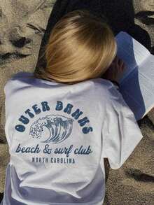 Blusas para Mujer Algodón Blanco Estampado "Outer Banks" Olas Manga Corta Casual Playa - Blanco - Ver 3
