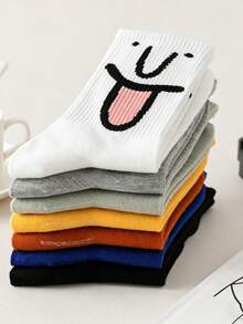 1/3/5 Pairs Women Funny Expression Graffiti Mid-Calf Socks, Cute Cartoon Expression Japanese Style Mid-Calf Socks, Colorful Mixed Set, Suitable For Daily Wear - Multicolor - View 3