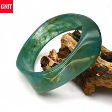 GNIT Y2K树脂手镯，女士款，3件套粗款亚克力大理石纹手镯，宽款可叠戴手镯饰品 - 透點孔雀藍酒紅 - 查看 3