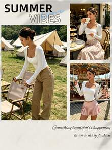 Áo thun dài tay ôm dáng, gợi cảm, dễ phối đồ, phong cách đường phố năng động, áo crop top ngắn phù hợp cho mùa hè mặc hàng ngày, ở nhà hoặc đi nghỉ mát. - trắng - Xem 8