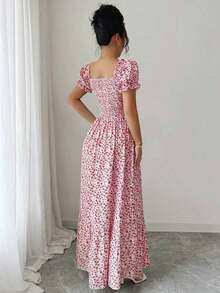 vestido de mujer con estampado digital, mangas abullonadas, nudo delantero, espalda descubierta y cintura ceñida.Elegante y chic para vacaciones, citas, estilizador y adelgazante - Rosa - Ver 2