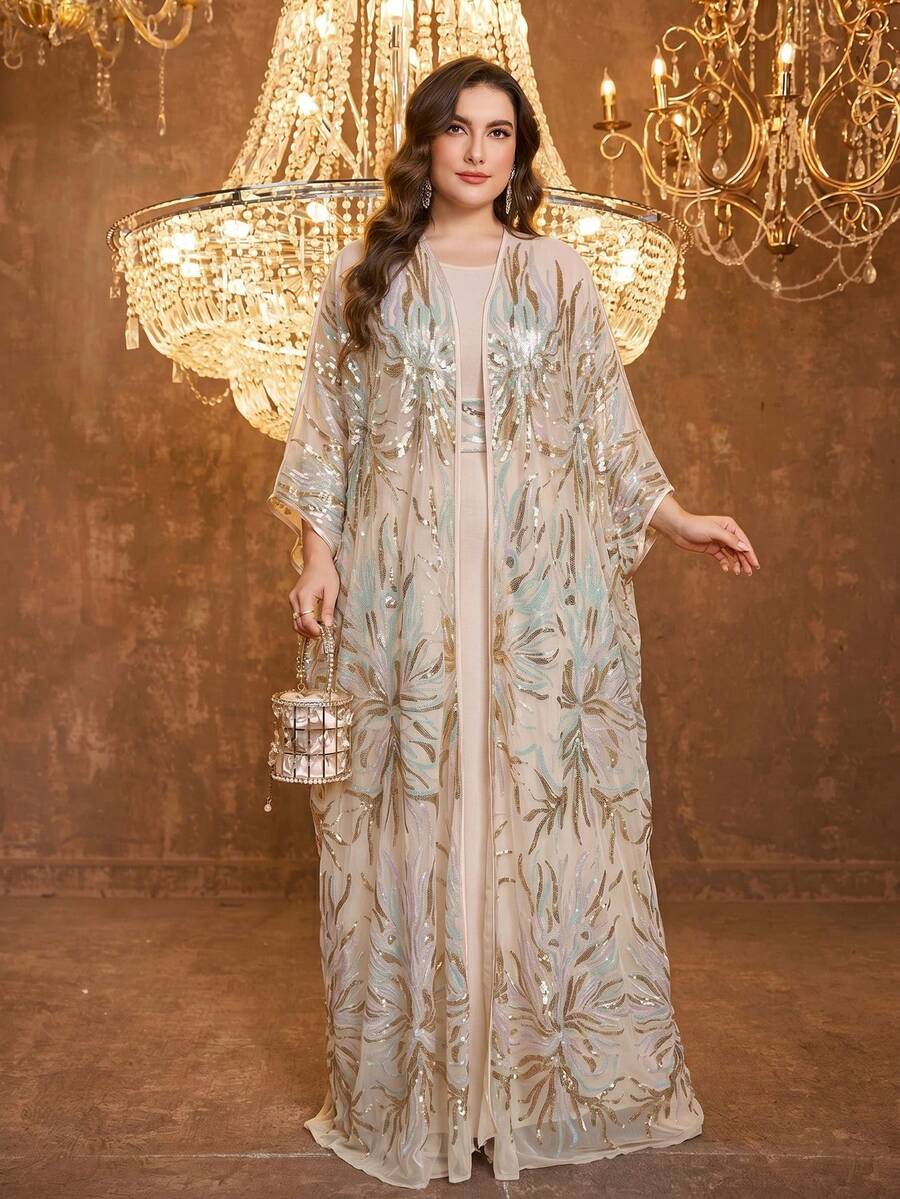 Đầm dạ hội thanh lịch ôm dáng SUPGIR dành cho nữ, cổ chữ V, tay suông, chất liệu chiffon, dây spaghetti. - Màu be - Xem 1