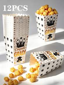 Black & Gold Congrats Grad Foldable Popcorn Boxes Graduation Party Favors - Graduation Gift Box - View 11