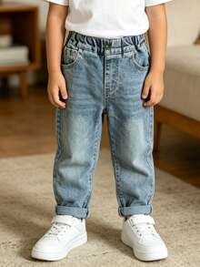 Quần Jeans Denim Rộng Rãi Thường Ngày Cho Bé Trai, Phong Cách Mùa Thu - Màu xanh nhạt - Xem 3