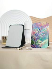 1pc Floral Countryside Oil Painting Style Compact Folding Makeup Mirror, Lightweight Durable PU Leather, Suitable For Travel, Gatherings, Work, School, All Ages - Multicolor - View 9