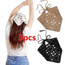 1pc Women's Crochet Floral Triangular Scarf Headband, Breathable Versatile Retro Style, Suitable For Girls Summer Hair Accessories Beach Hair Bands Women Bandana - Multicolor - View 10