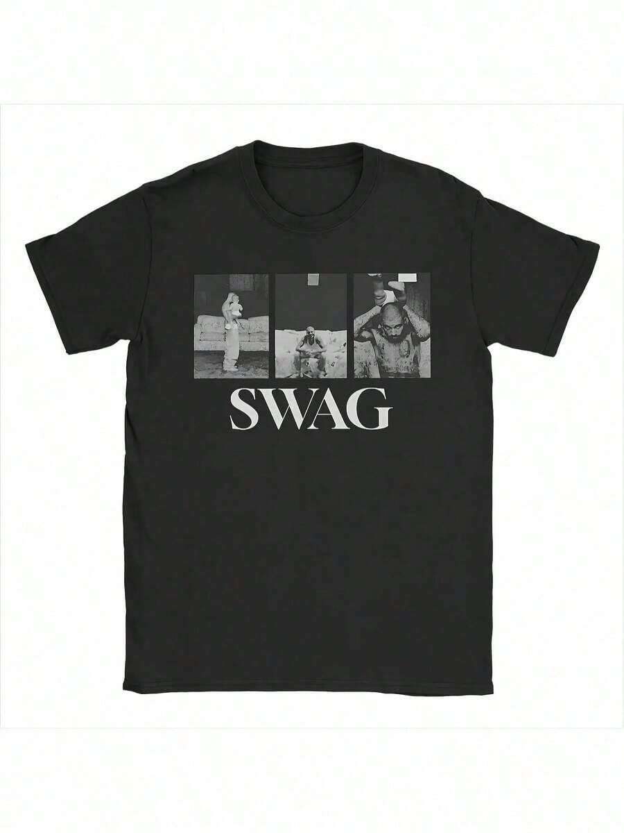 Camisetas De Hombre Bieber SWAG 2025 Justin Album, Camisetas De Playa Con Cuello Redondo, Camisetas Populares DIY Para Hombre, Camiseta, Ropa Casual, Moda Urbana, DiseñO Moderno, PatróN GeoméTrico. - Negro - Ver 1