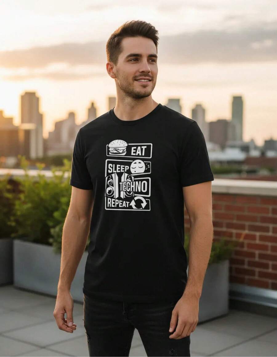 Techno Eat Sleep Techno Repeat T-Shirt - Black - View 1