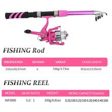 KecchKrezing Pink Telescopic Fishing Rod And Spinning Reel Set - 2.1m Lightweight Portable Fishing Rod, Includes Fishing Gear Set, Storage Bag, Folding Bucket, Suitable For Freshwater Fishing - Pink - View 6