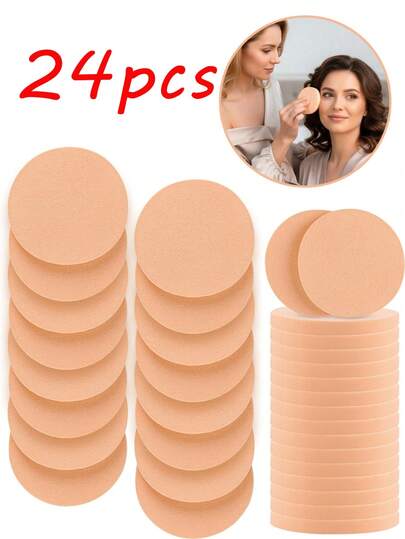24pcs Round Cosmetic Sponge, Soft Halo Dye Sponge, Suitable For All Skin Types, Dry And Wet Dual-Use, Reusable, Can Easily Create A Perfect Foundation Make-Up, Suitable For Cream, Powder And Liquid Cosmetics. Cosmetics, Affordable Price, Can Be Used For Room Decoration, Dressing Table, Travel, Bedroom And Other Occasions, Makeup Accessories, Powder Puff, Beauty Egg, Powder Puff, Makeup Sponge, Affordable Price (24/1pc)