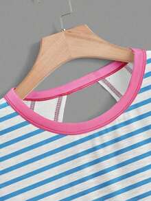 Cut Out Back Batwing Sleeve Tee IZ30 - 藍色2 - 查看 5