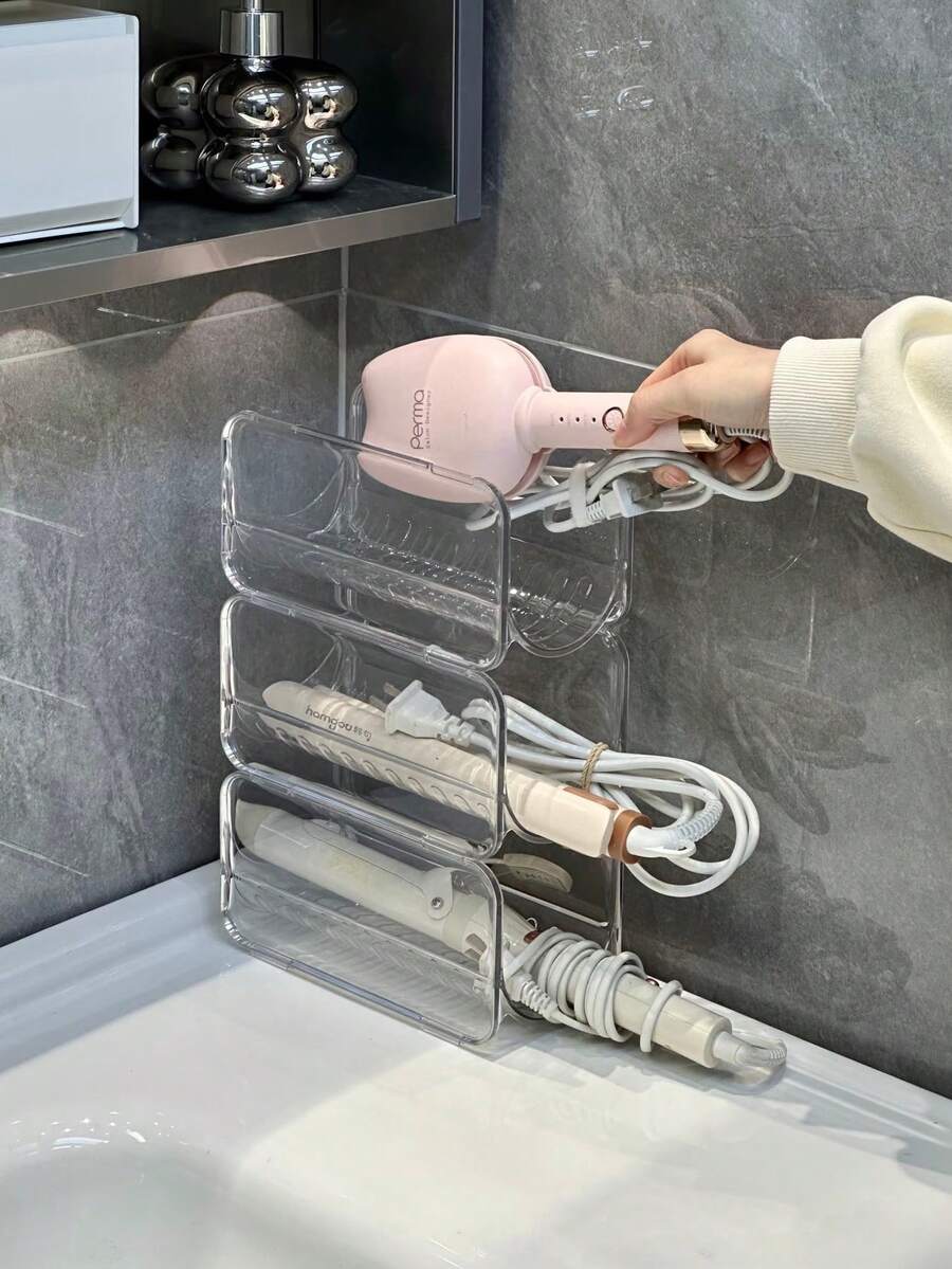 2 piezas Soporte multiusos para rizador de cabello, organizador apilable para herramientas de peinado, portavasos, soporte para secador de pelo, soporte para peine - Versión actualizada - Ver 1