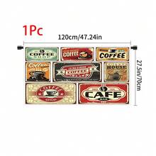 1 pieza, Decoración del hogar, Falda de mesa con estampado de café, Cortina pequeña de cocina, Cubierta de gabinete de cocina, Con agujeros para cortina, Fácil de colgar, Rectangular, Tejido a máquina, Lavable a máquina, Decoración y accesorios de cocina, Perfecto para gabinetes de cocina y decoración del hogar - Multicolor - Ver 17