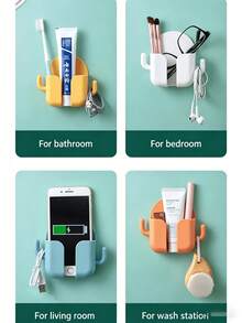 2pcs Classic Wall-Mounted Phone Holder, Plastic Storage Organizer, Suitable For TV Remote, Air Conditioner Remote, Bedside Charging Stand, No Power Required - Multiple Styles - View 5