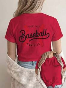 Camiseta Casual de Manga Corta para Mujer, Ideal para Vacaciones de Verano [Doble Cara]ImprimirMujeresCamisetaManga cortaCuello RedondoInformalSuperior,ConBéisbolCosturaYElTexto"LIVIN"EsoMAMÁVIDA"Patrón,MáquinaLavableAdecuadoParaInformalDesgaste,MultiusosRopaA la modaCamisetaCómodoMaterial,ParaEstiloEntusiastas - Rojo - Ver 1