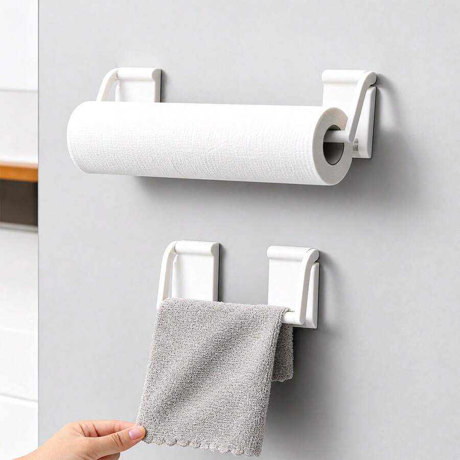 2pcs Magnetic Paper Towel Holder & Wrap Dispenser, No Drilling Required Storage Rack, Suitable For Refrigerator, Microwave, Washing Machine - White - View 1