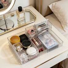 1pc Drawer Divider Storage Box, Hair Accessory Storage Box, Built-In Grid, Jewelry & Cosmetic Storage Box, Transparent PET Plastic Material, Multi-Functional Miscellaneous Sorting Box, Hair Accessory & Tool Storage Box, Multiple Sizes Available. - Water Ripple Transparent - View 3