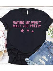 VivaGlam-Women's Pure - Cotton Black T - shirt: Anti - hate Empowerment Statement - Negro - Ver 6